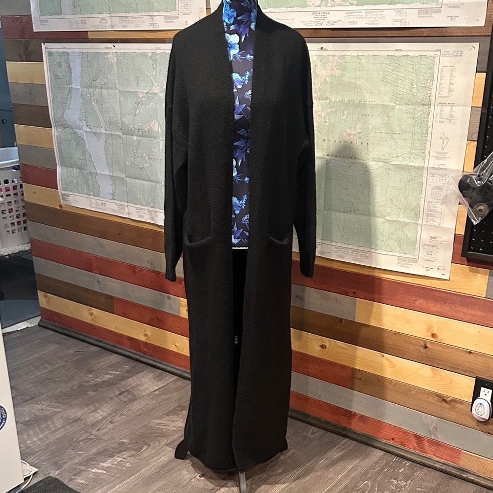 Smash + Tess Long Black Open-Front Cardigan